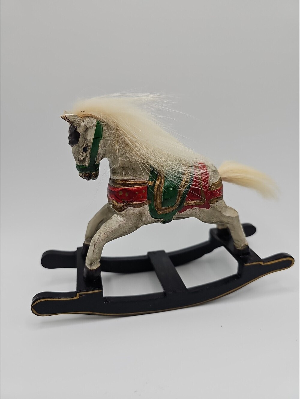 Vintage Miniature Wood Rocking Horse Sculpture Tabletop Christmas Centerpiece